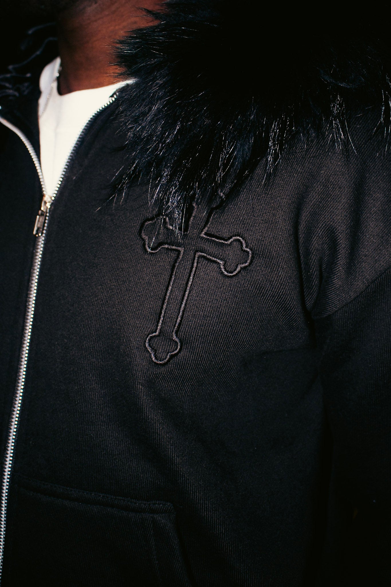 BLACK FUR SATIN HOODIE!