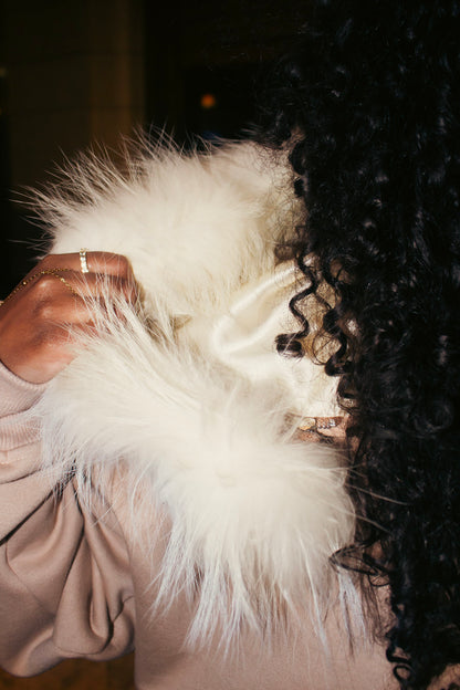 BEIGE SATIN FUR HOODIE