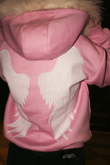 PINK FUR SATIN HOODIE