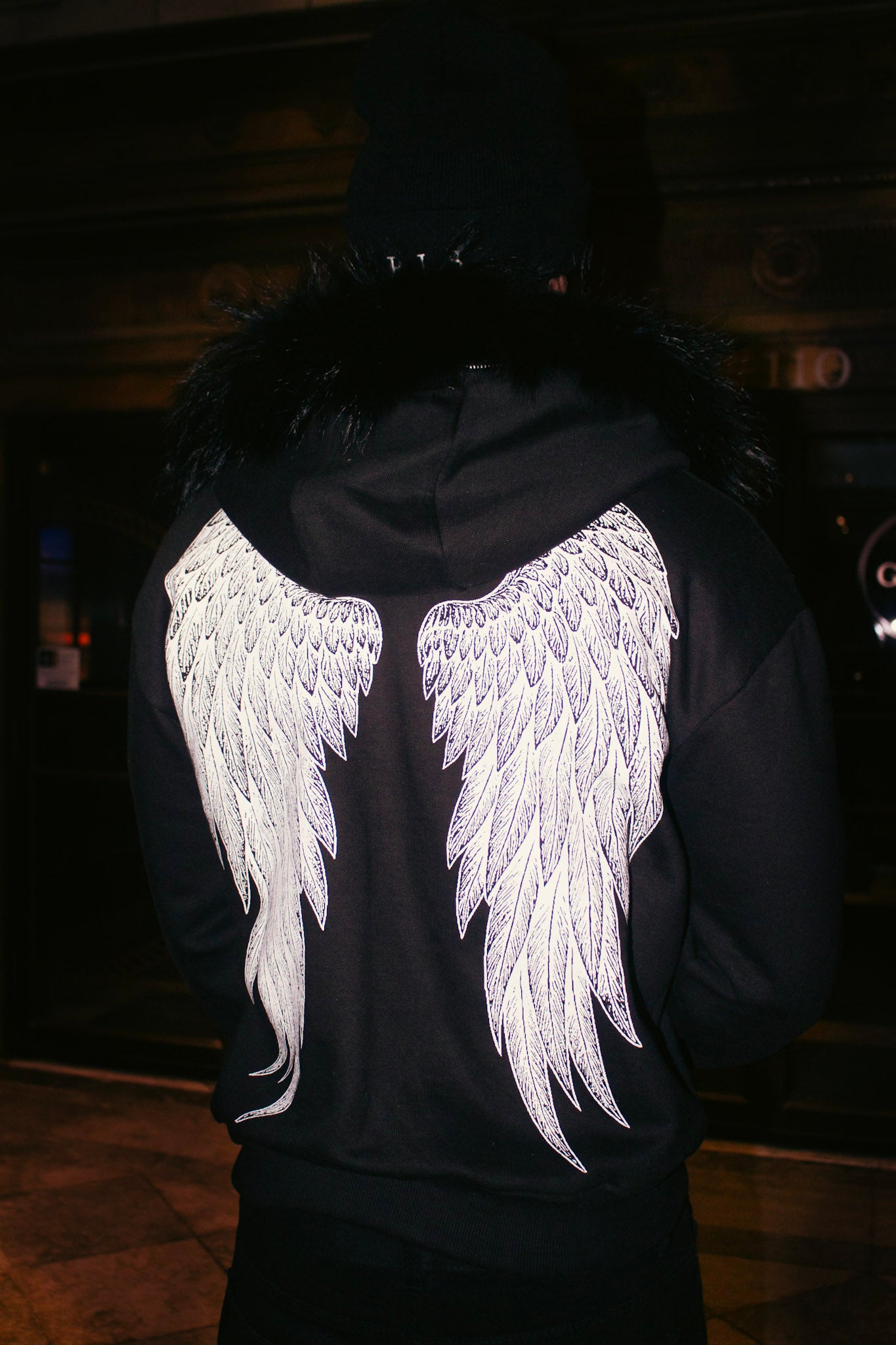 BLACK FUR SATIN HOODIE!