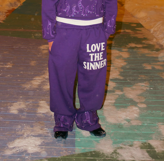 PURPLE “LOVE THE SINNER” SWEATPANTS!