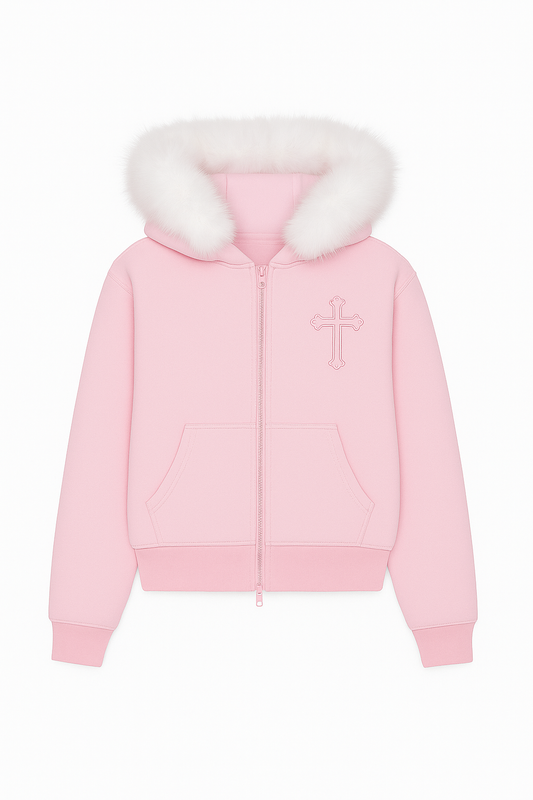 PINK FUR SATIN HOODIE!