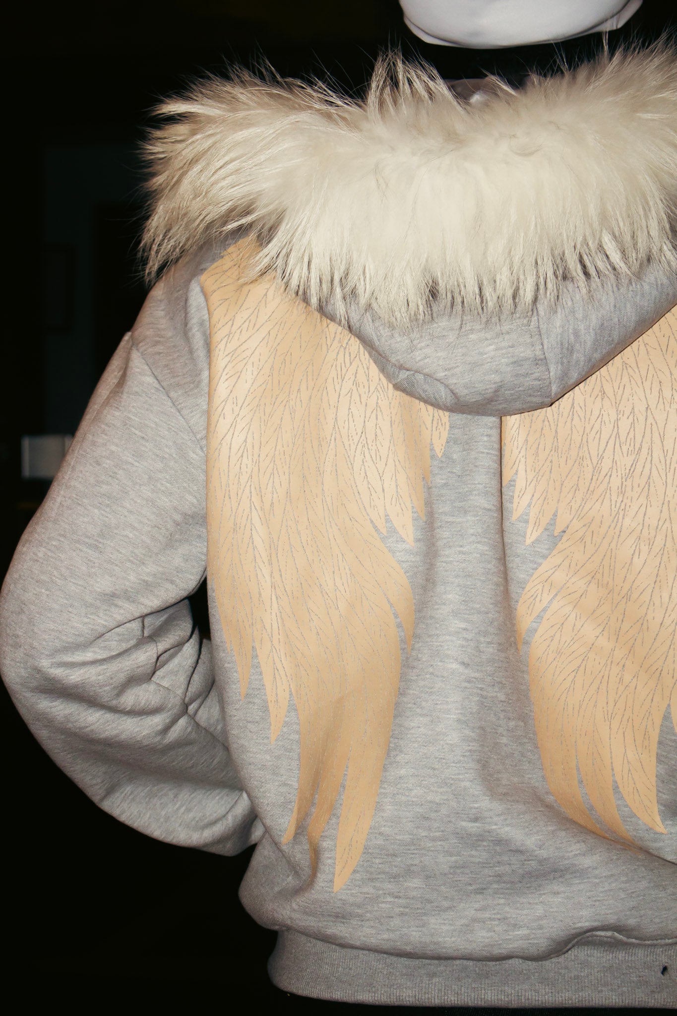 GREY SATIN FUR HOODIE